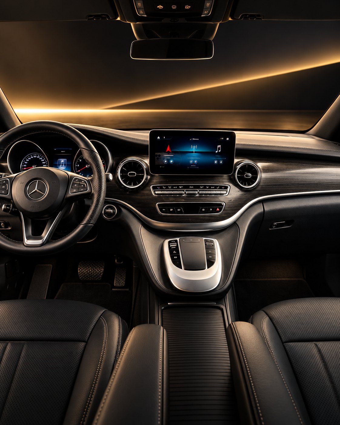 Poste de conduite et sièges en cuir du Mercedes-Benz EQV